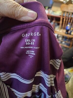 George 2XL Burgundy Striped Polo